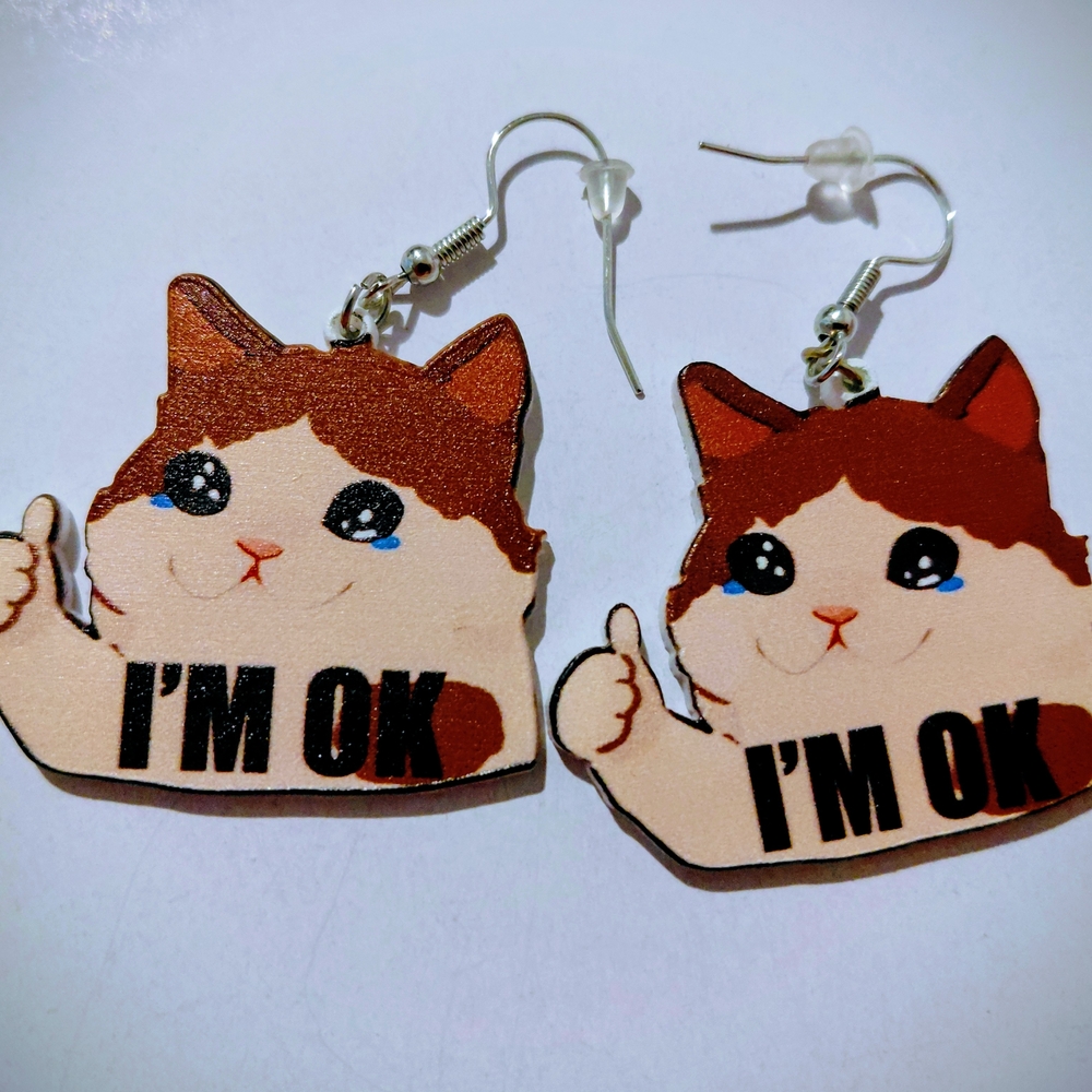 Cute Cat Earrings - Brown and Cream